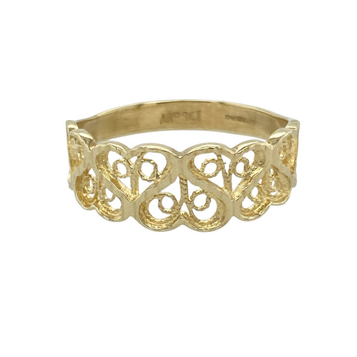 9ct Gold Filigree Patterned Heart Band Ring