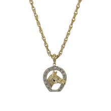 Load image into Gallery viewer, 9ct Gold &amp; Cubic Zirconia Set Horse Head Horseshoe 16&quot; Necklace
