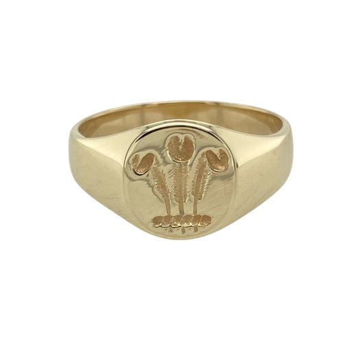9ct Gold Three Feather Oval Signet Ring
