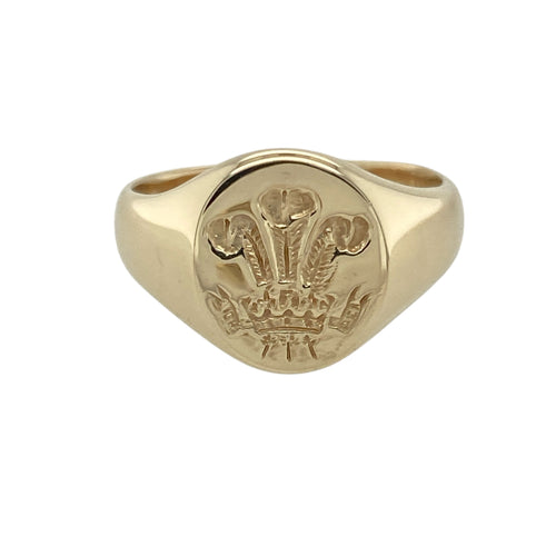 9ct Gold Three Feather Oval Signet Ring