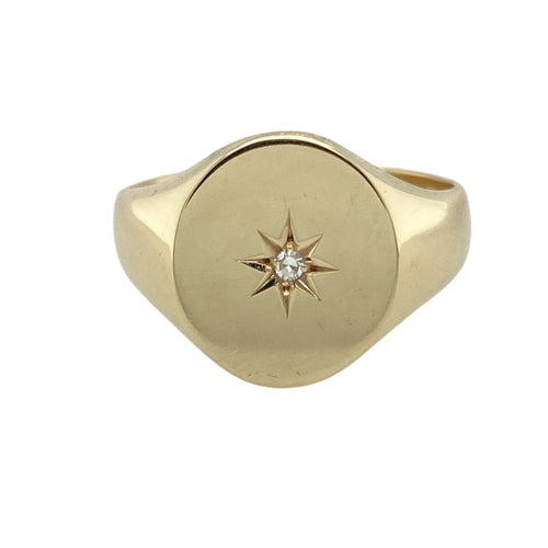 9ct Gold & Diamond Set Oval Signet Ring