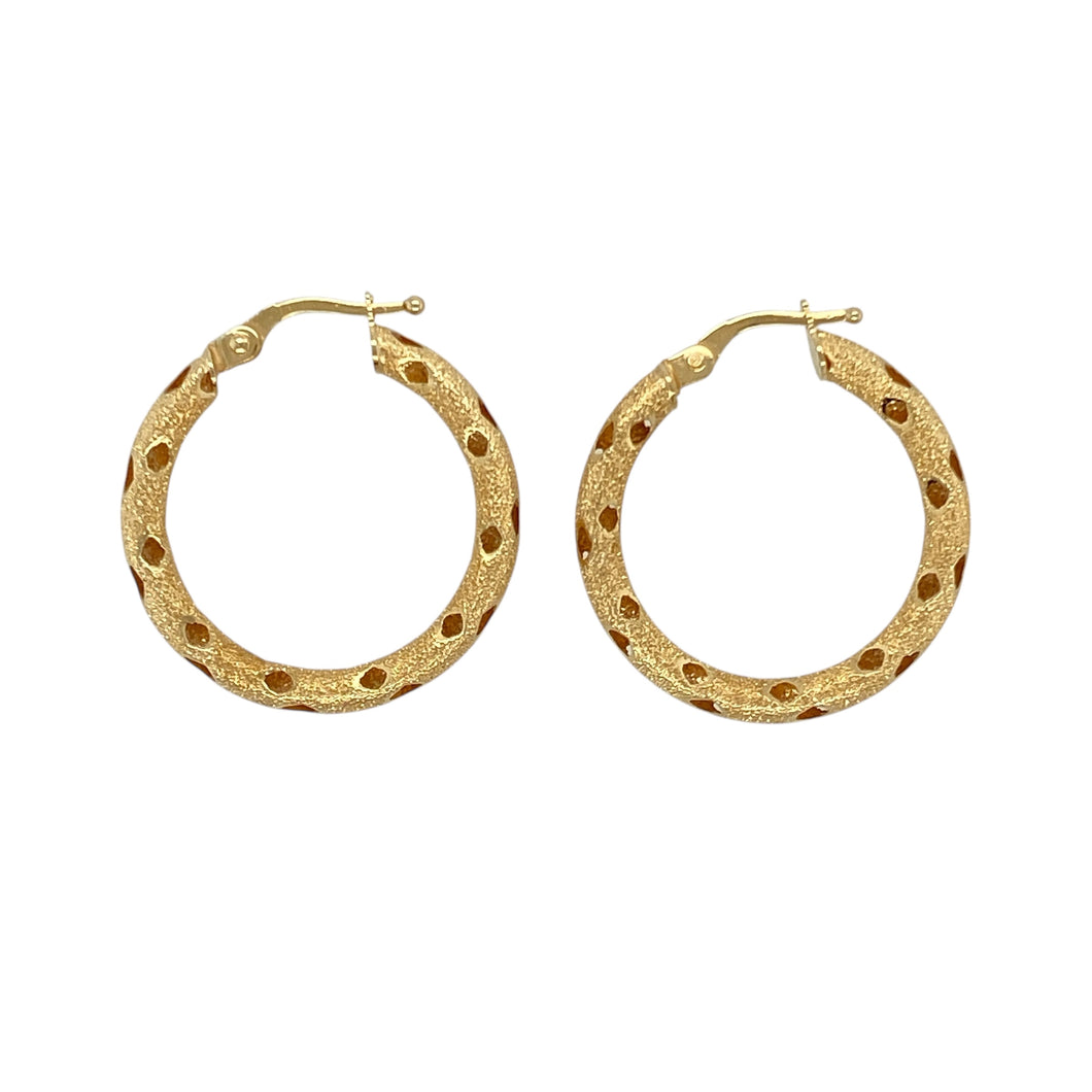 9ct Gold Open Textured Hoop Creole Earrings