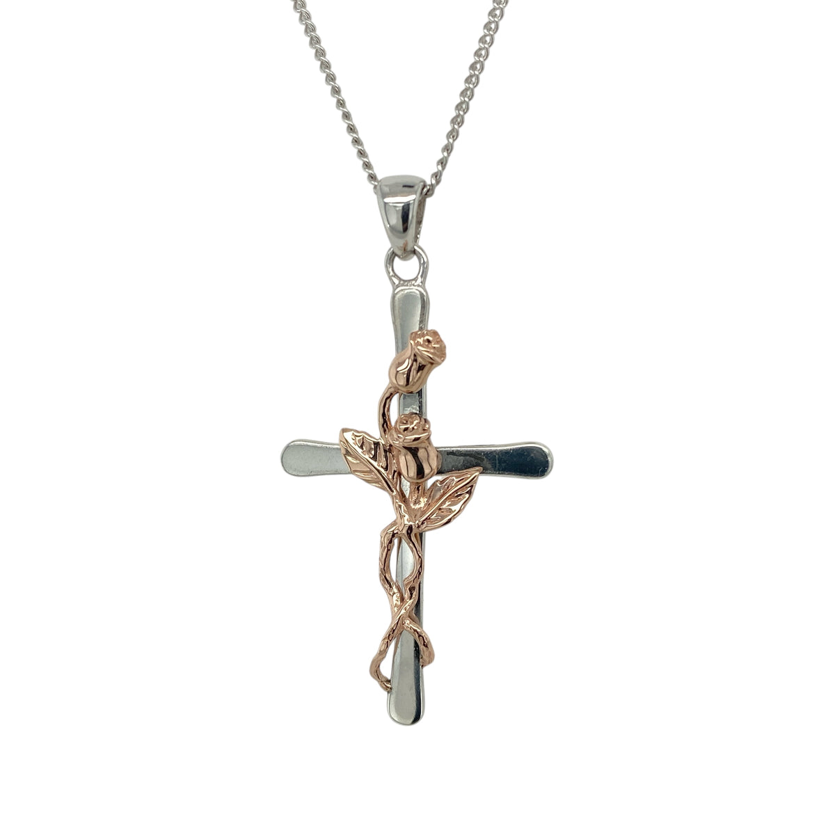 925 Silver Clogau Rose Vine Cross 18" Necklace