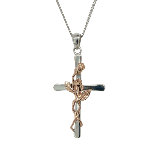 925 Silver Clogau Rose Vine Cross 18" Necklace