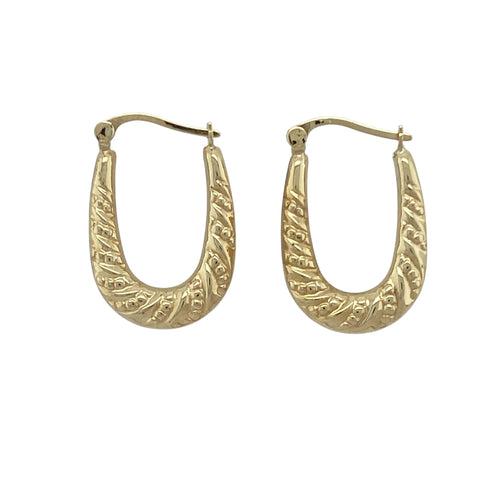 9ct Gold Patterned Oval Creole Earrings