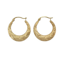 Load image into Gallery viewer, 9ct Gold Leaf Patterned Hoop Creole Earrings
