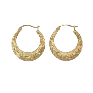 9ct Gold Leaf Patterned Hoop Creole Earrings