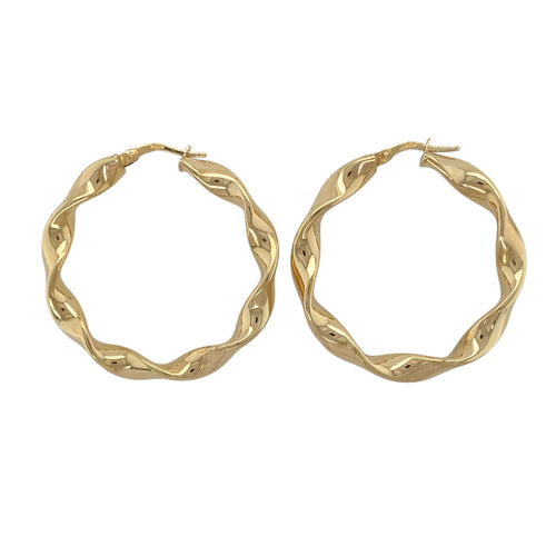 9ct Gold Hoop Ribbon Twisted Creole Earrings