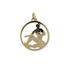 Load image into Gallery viewer, 9ct Gold Water Bearer Aquarius Round Pendant
