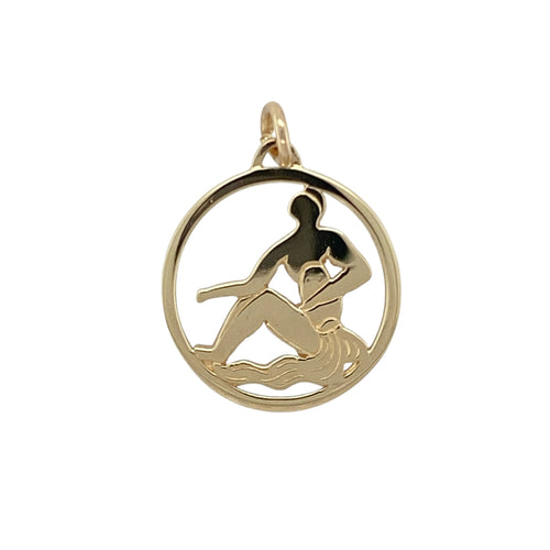 9ct Gold Water Bearer Aquarius Round Pendant