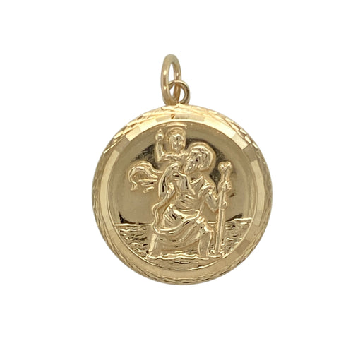 9ct Gold Round St Christopher Pendant