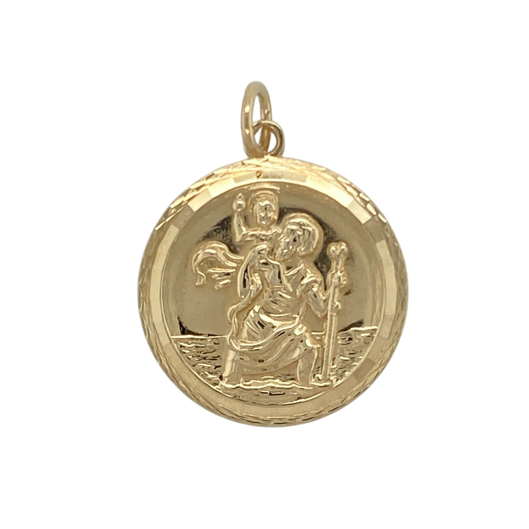 9ct Gold Round St Christopher Pendant