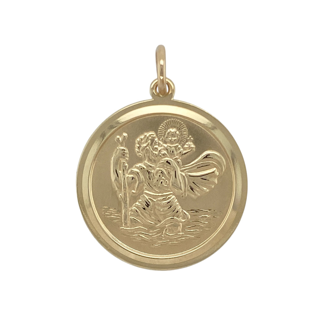 9ct Gold Round St Christopher Pendant