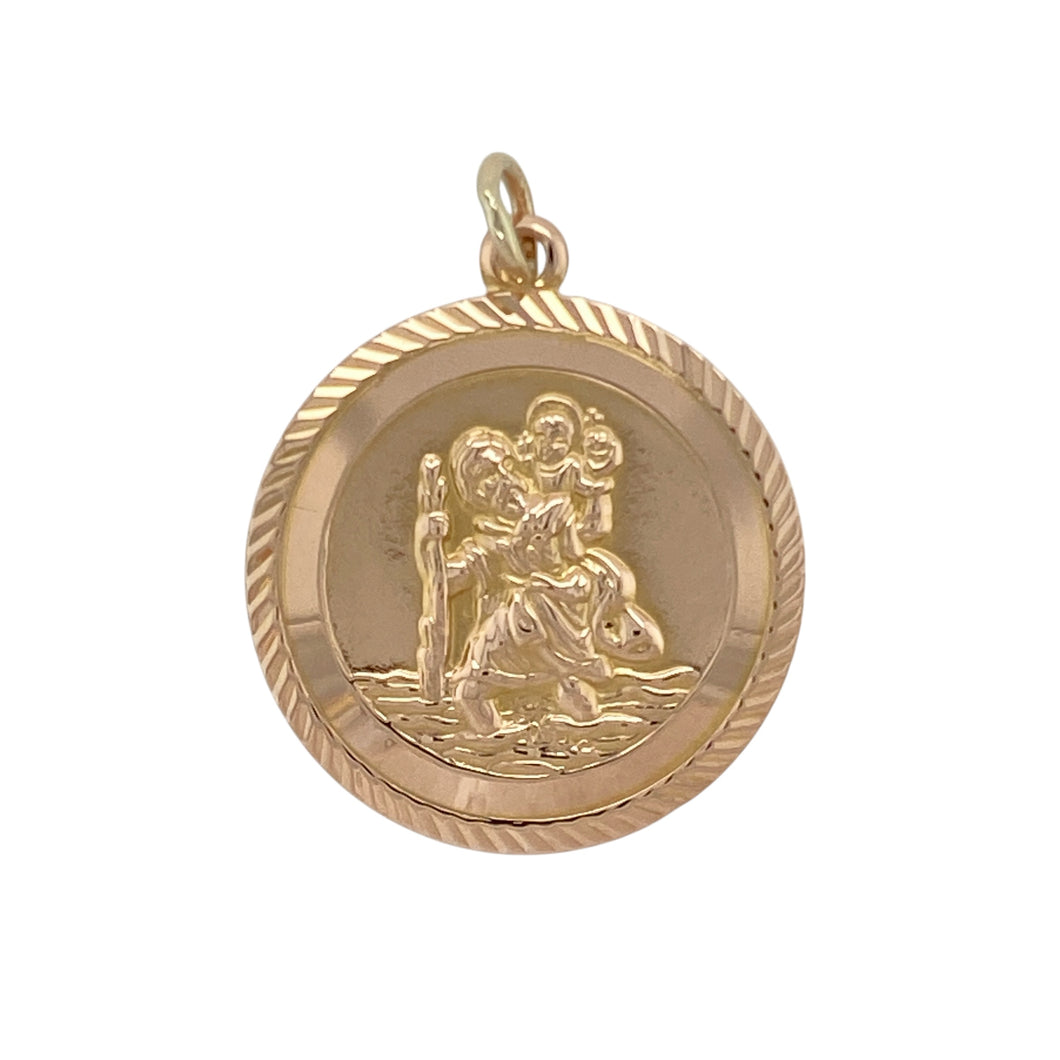 9ct Gold Round St Christopher Pendant