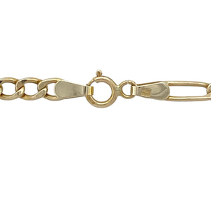 Add classic texture and versatile shine to your collection with this pre-owned 9ct yellow gold 18" Figaro chain—perfect for everyday wear with timeless appeal.

Design: The chain features a 3mm wide Figaro link pattern with alternating short and long links, offering a distinctive and elegant look.
Material: Made from 9-carat yellow gold, the polished finish highlights the classic link style with a warm, radiant glow.
