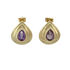 9ct Gold & Amethyst Set Teardrop Stud Earrings
