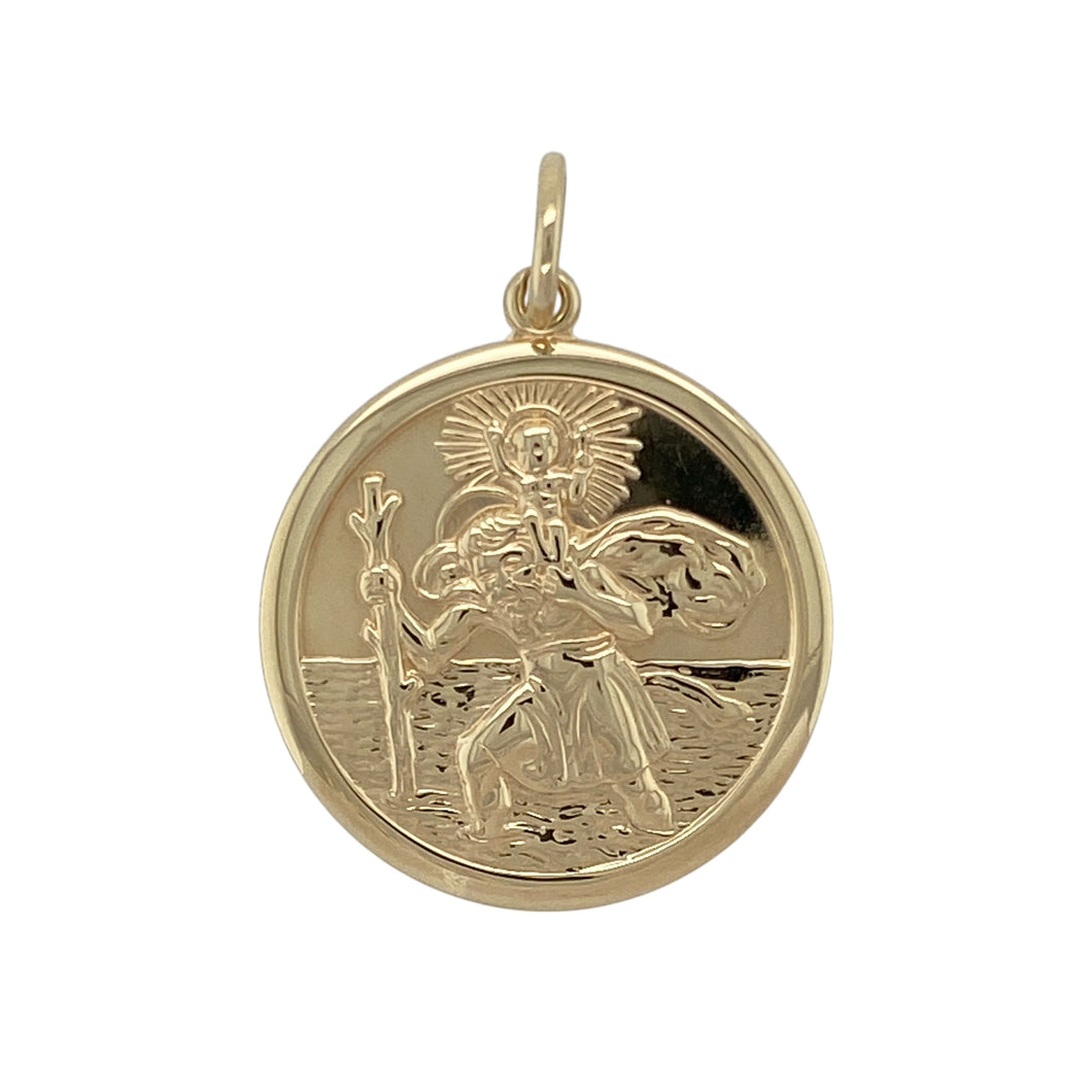 9ct Gold Round Double Sided St Christopher Pendant