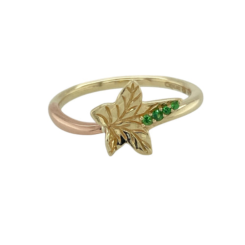 9ct Gold & Green Stone Set Clogau Leaf Ring
