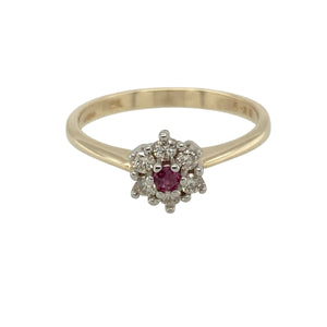 9ct Gold Diamond & Ruby Set Flower Cluster Ring