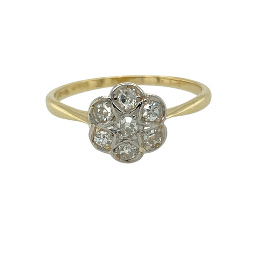 18ct Gold & Diamond Set Vintage Flower Cluster Ring
