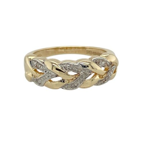 9ct Gold & Diamond Set Plaited Band Ring