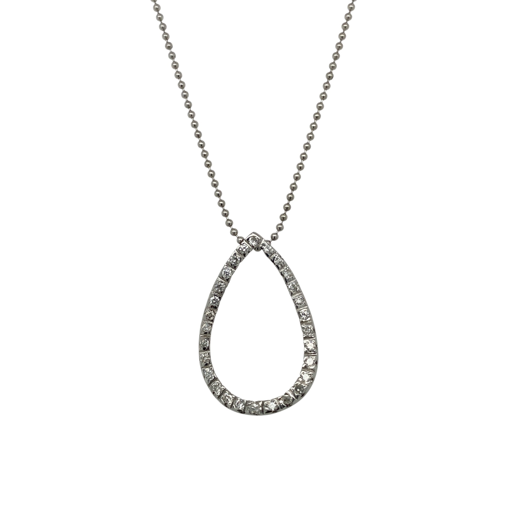 18ct White Gold & Diamond Set Open Teardrop 18" Necklace