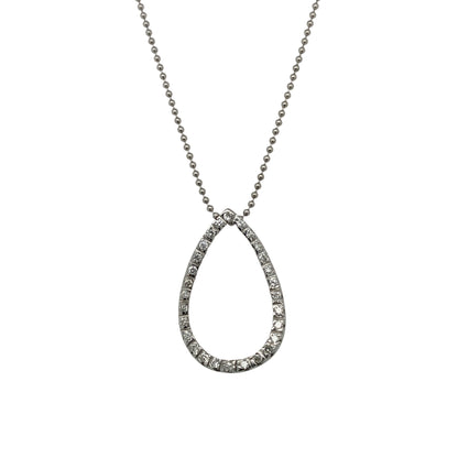18ct White Gold & Diamond Set Open Teardrop 18" Necklace