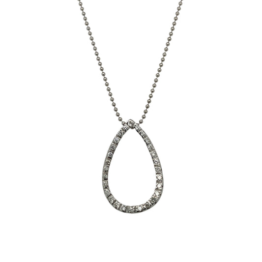 18ct White Gold & Diamond Set Open Teardrop 18" Necklace