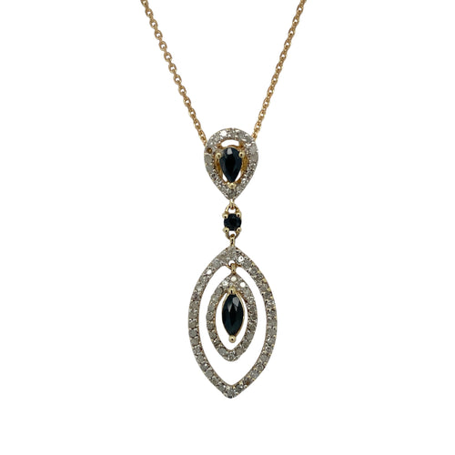 9ct Gold Diamond & Sapphire Set Double Drop 18