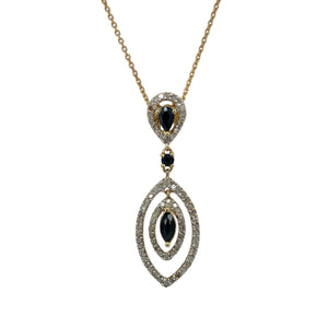 9ct Gold Diamond & Sapphire Set Double Drop 18" Necklace