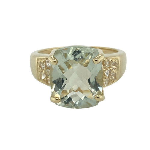 9ct Gold Light Green Stone & Cubic Zirconia Set Ring