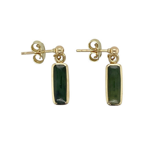 9ct Gold & Green Stone Rectangle Drop Earrings