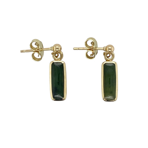 9ct Gold & Green Stone Rectangle Drop Earrings