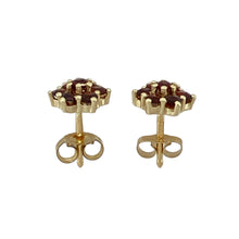 Load image into Gallery viewer, 9ct Gold &amp; Red Stone Cluster Stud Earrings
