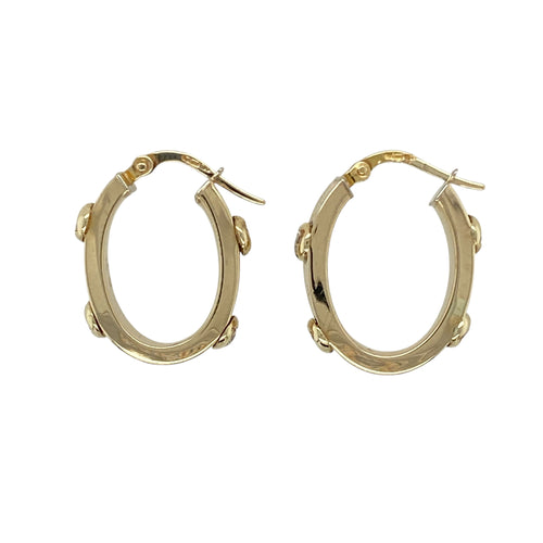 9ct Gold & Cubic Zirconia Set Oval Creole Earrings