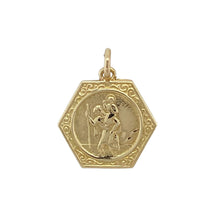 Load image into Gallery viewer, 9ct Gold Hexagon Shaped St Christopher Pendant
