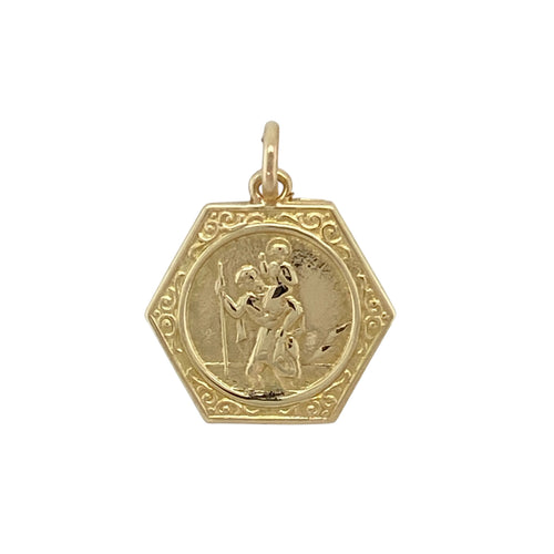 9ct Gold Hexagon Shaped St Christopher Pendant