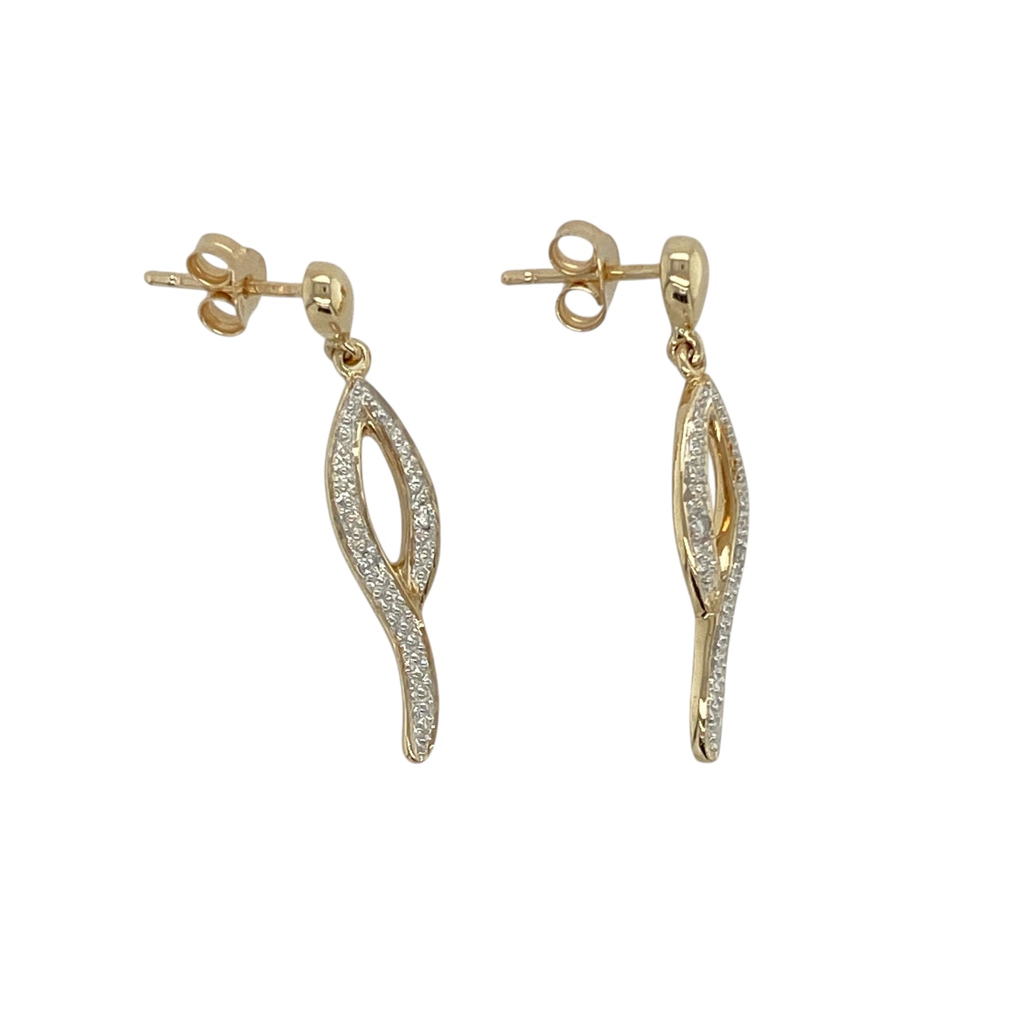 9ct Gold & Diamond Set Swirl Drop Earrings