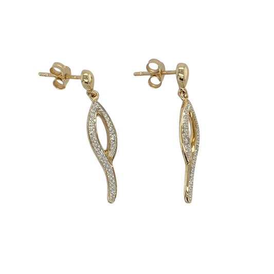 9ct Gold & Diamond Set Swirl Drop Earrings