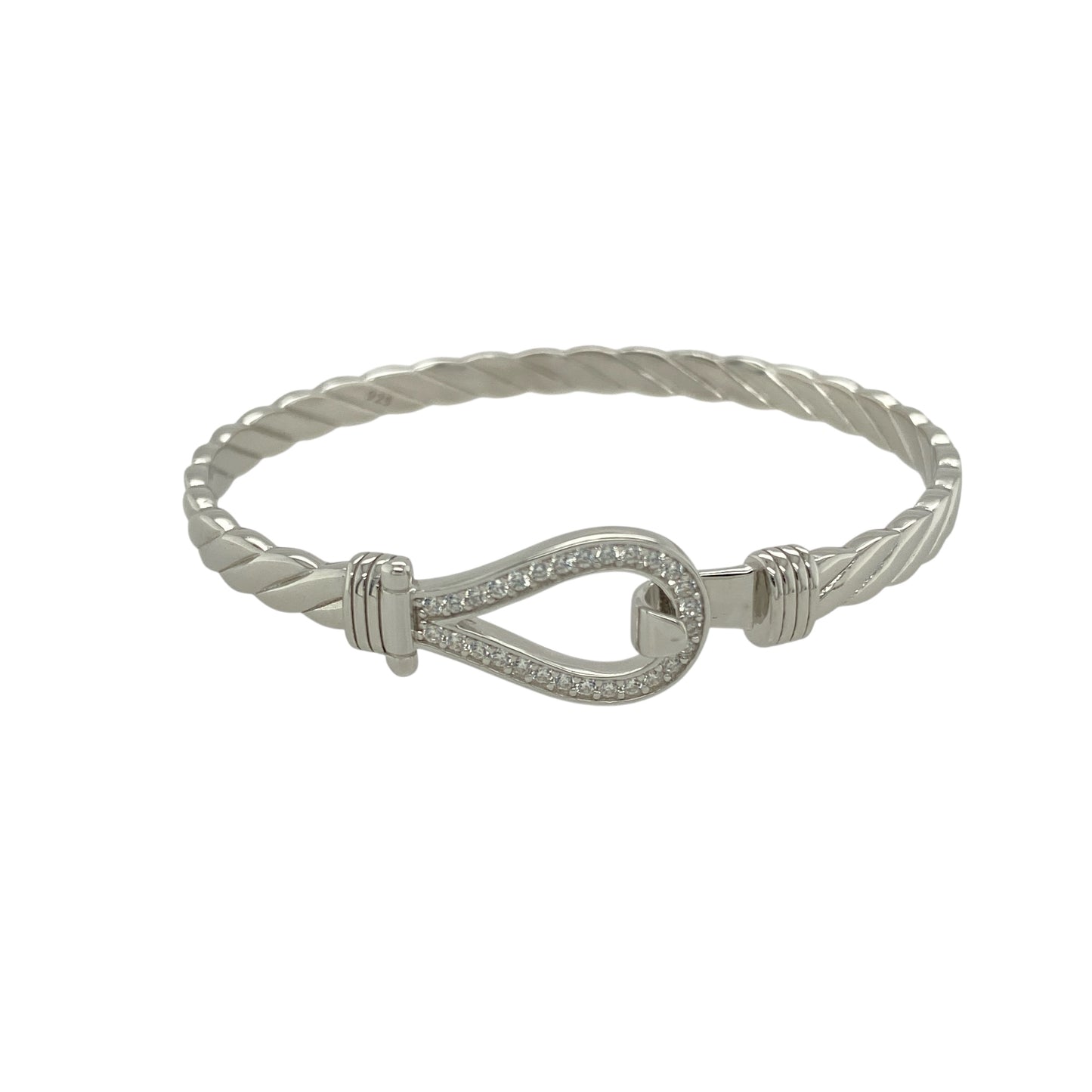 New Solid 925 Silver & Cubic Zirconia Children's Horseshoe Bangle