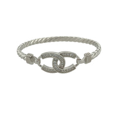 Load image into Gallery viewer, New Solid 925 Silver &amp; Cubic Zirconia Children&#39;s Double Horseshoe Bangle
