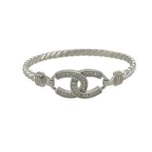 New Solid 925 Silver & Cubic Zirconia Children's Double Horseshoe Bangle