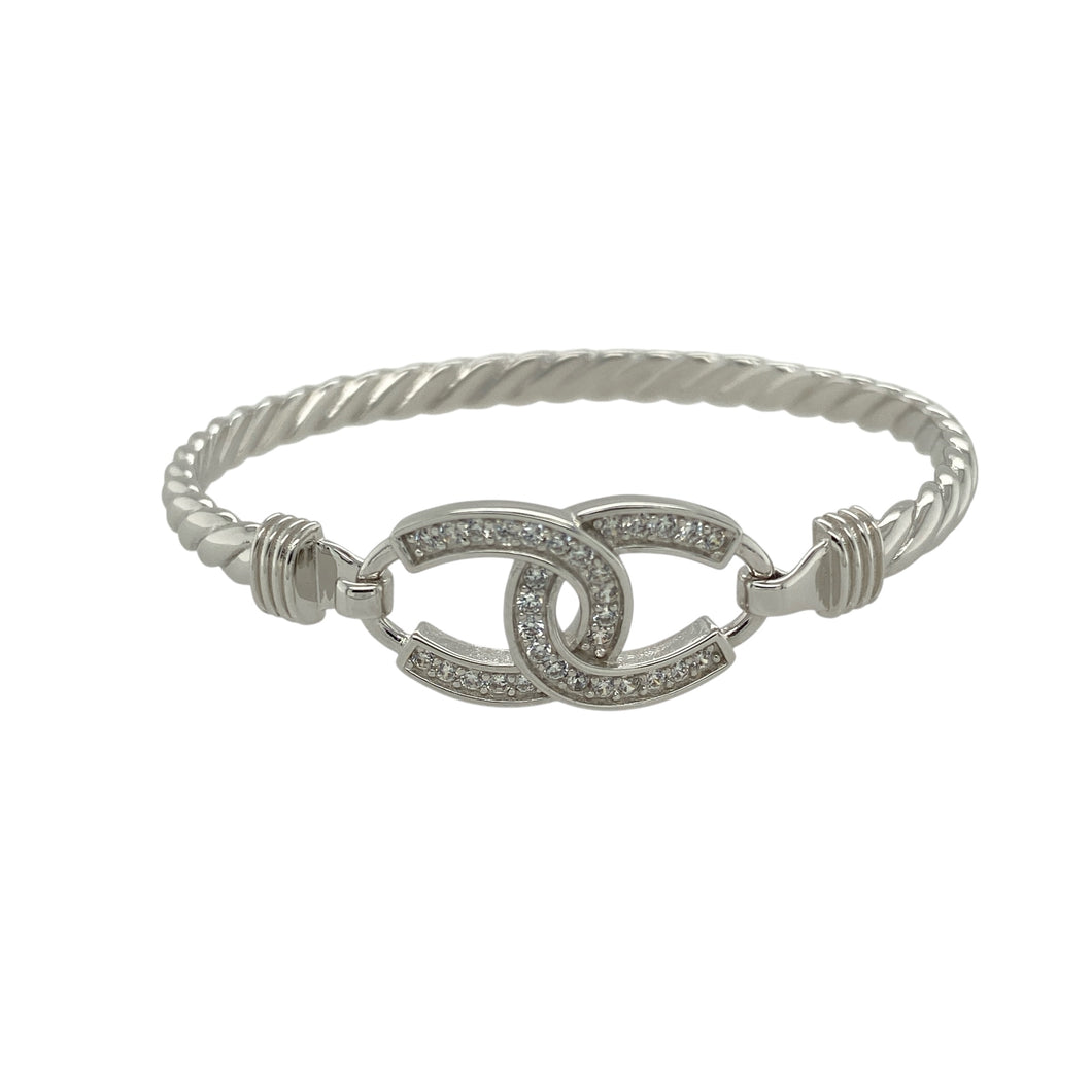 New Solid 925 Silver & Cubic Zirconia Children's Double Horseshoe Bangle