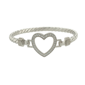 New Solid 925 Silver & Cubic Zirconia Children's Open Heart Bangle