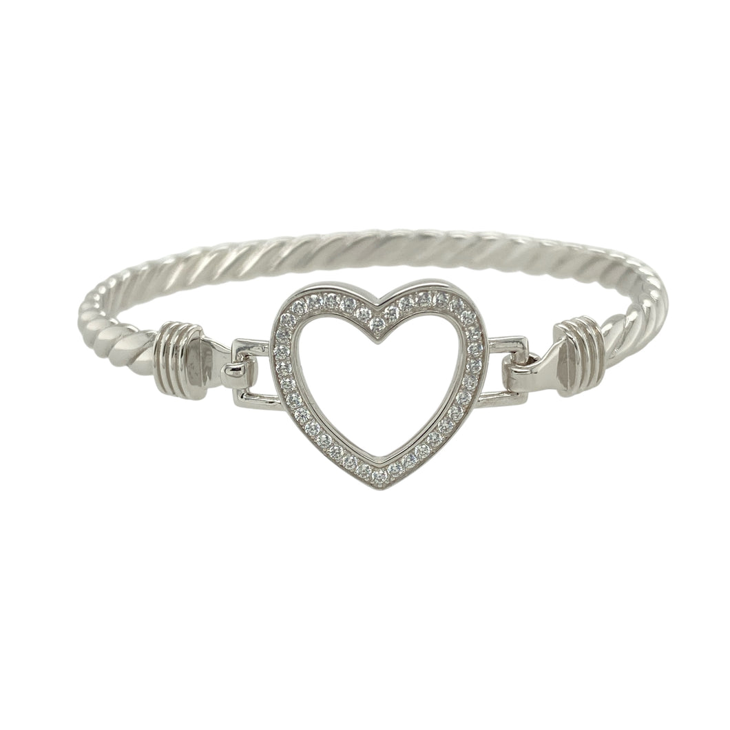 New Solid 925 Silver & Cubic Zirconia Children's Open Heart Bangle