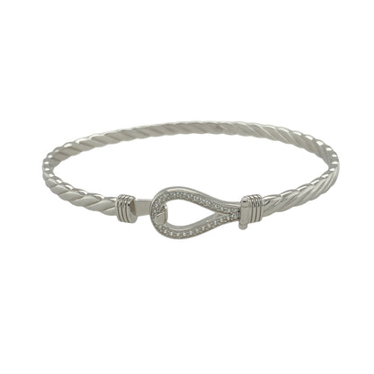 New Solid 925 Silver & Cubic Zirconia Horseshoe Bangle