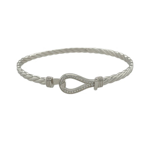 New Solid 925 Silver & Cubic Zirconia Horseshoe Bangle