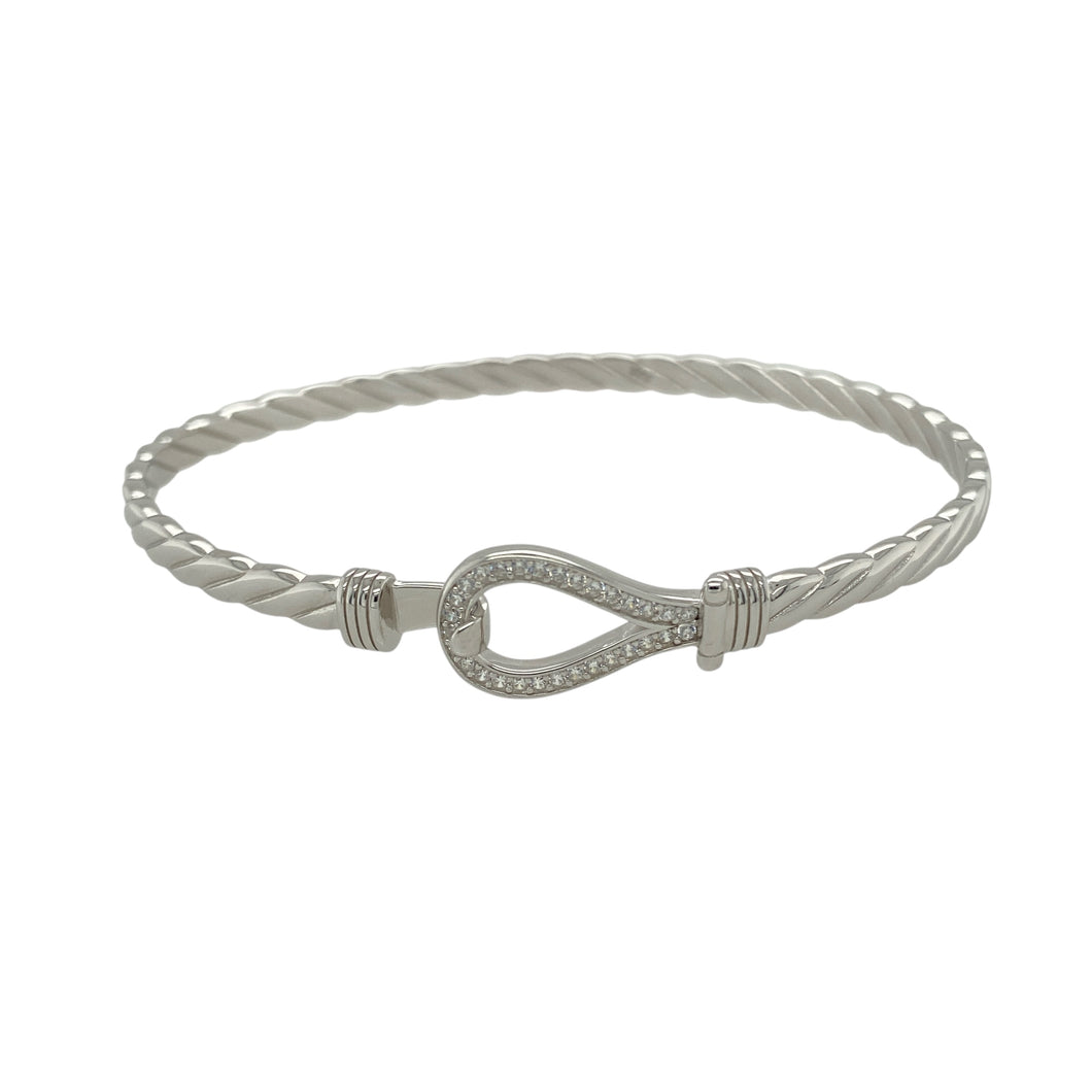 New Solid 925 Silver & Cubic Zirconia Horseshoe Bangle