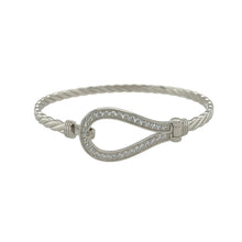 Load image into Gallery viewer, New Solid 925 Silver &amp; Cubic Zirconia Horseshoe Twisted Bangle
