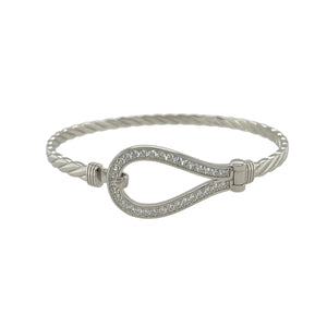 New Solid 925 Silver & Cubic Zirconia Horseshoe Twisted Bangle